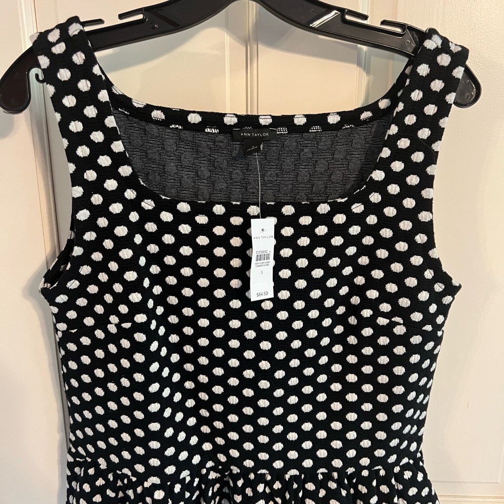 Ann Taylor Black and White Polka Dot Peplum Tank Top